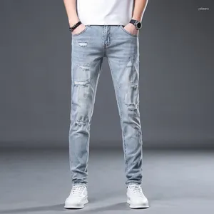 Herren Jeans Distressed Men Slim Skinny Fit Hellblau Stretch Denim Hosen Streetwear Gepatchte Hip Hop Zerrissene Hosen Top