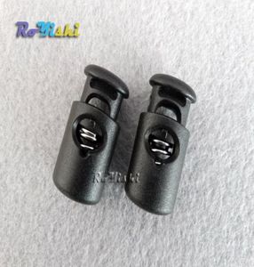 100pcs Cord Lock Stopper Plastic Barrel Spring Toggle Black 28mm145mm11mm For BagsGarments2241309