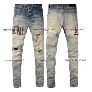 الجينز للرجال 2023 New Amirs Mens Jeans Holes Holes Brouts Broum Jean Letter Jean Jeans Riker Bants Man Clothing Amri Jeens Mens Pants Jeans 381