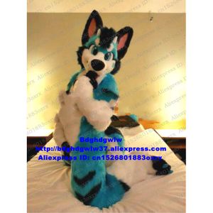 Trajes de mascote azul longo pele peludo husky cão raposa lobo fursuit mascote traje adulto personagem terno quadrado publicidade mise en cena zx3019