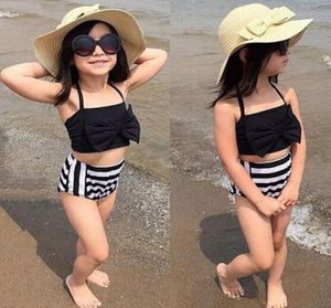 Bonito bebê crianças menina conjunto de biquíni banho listrado triângulo arco natação maiô duas peças maiô orgulhoso princesa beachwear2057962