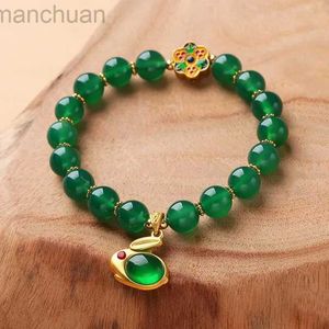 Bangle 8mm Natural Jade Rabbit Armband Womens Sweet Romantic Green Agate Elastic Thread Beaded Bangles Business Wedding Party Jewelry LDD240312