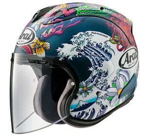 ARA I Jet VZ-Ram Oriental Mavi 3/4 Açık Yüz Kask Kapalı Yol Yarışı Motokros Motosiklet Kask