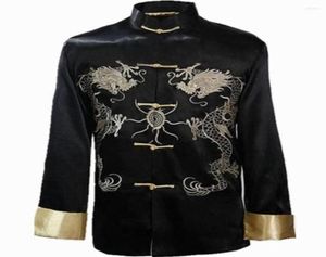 Men039s Jackets Fashion Black Chinese Men39s Embroidery Kungfu Jacket Coat Dragon M XL XXXL Whole Retail M10113760728