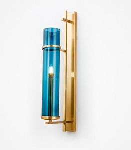 Design criativo arandela iluminação de vidro azul abajur lâmpada parede ouro bronze led luminária parede para quarto2167972