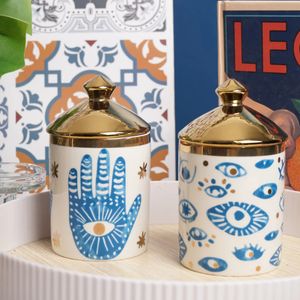 Occhi azzurri Mano di Hamsa Vaso portaoggetti in ceramica creativa Tazza da caffè Vassoio per gioielli Tazza per candela Decorazione domestica Piatto da tavola 240307