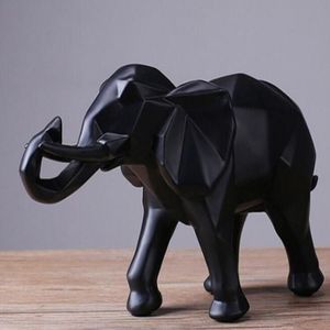 Estátua de elefante preto abstrato moderno, ornamentos de resina, acessórios de decoração para casa, presente, resina geométrica, escultura de elefante277j