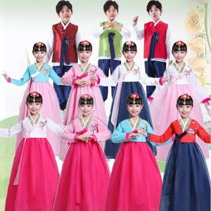 Palco desgaste crianças hanbok meninas menino coreano dança traje étnico minoria desempenho homens mulheres nacional criança vestido