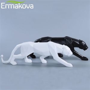 ERMAKOVA Panther Statue Animal Figurine Abstract Geometric Style Resin Leopard Sculpture Home Office Desktop Decoration Gift 21072219J