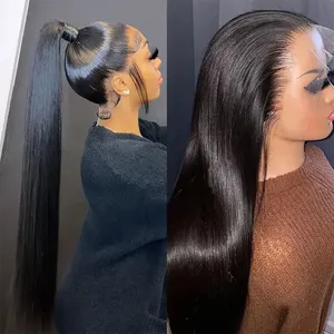 Osso em linha reta perucas de cabelo humano 12a grau mylockme cabelo barato 32 polegadas em linha reta cabelo cru pré arrancado perucas de cabelo humano frontal do laço