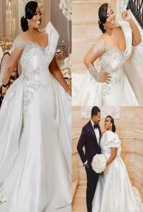 2022 Suknie ślubne Plus A Line Suknie ślubne z Orskirt Jedno ramię koronkowe aplikacje długie rękawy na zamówienie przyjęcia weselne 4870122
