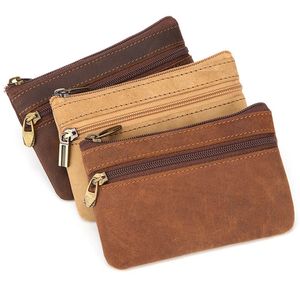 Mens Classic Small Purse Pock äkta läder blixtlås Zero plånbok kreativ koreansk galen hästskåp mynt bilnyckel busskort väska 240229