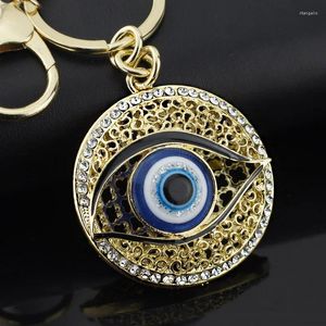 Keychains Dormon Hollow Out Eyes Round Key Chains Rings Holder Crystal Purse Bag Pendant For Car Keyrings DK165
