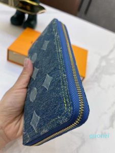 CARTEIRA com zíper longo, a maneira mais elegante de transportar cartões de dinheiro e moedas, bolsa feminina jeans azul, porta-cartões, carteira longa para mulheres de negócios