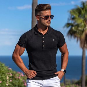 Verão masculino turn-down colarinho camisa polo cardigan único breasted esportes casual camiseta lazer ao ar livre férias manga curta 240301