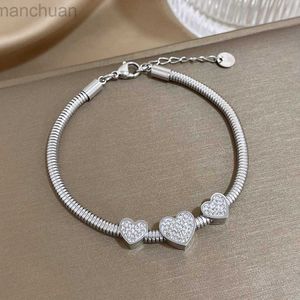 Bangle Trendy Charm Heart Beads Stainless Steel Bracelet For Women Girls Rhinestone Pendant Chain Bangle Wristband Love Jewelry Gift ldd240312