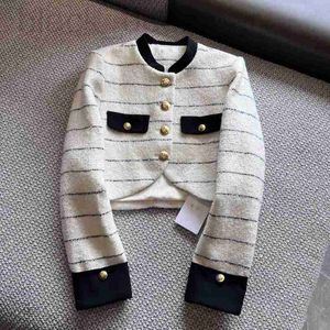 Women's Jackets designer Early spring new CE Nanyou Gaoding temperament small fragrant style milk white striped contrasting wool coarse spun short jacket BY4N