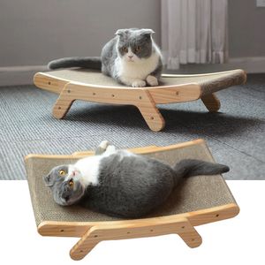 Hölzerner Katzenkratzer, Schaber, abnehmbares Lounge-Bett, 3-in-1-Kratzbaum für Katzen, Training, Schleifen, Krallenspielzeug, Katzenkratzbrett 240301