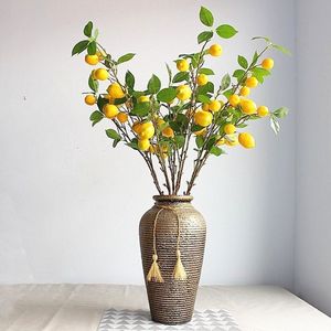 Árvore de limão de plantas artificiais com galhos de frutas da sala de estar decoração de decoração de plantas de decoração de jardim sem vaso t200509235n