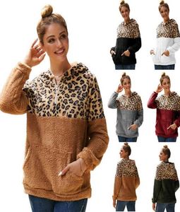 Kadınlar Sherpa Hoodies Sweatshirts Tasarımcı Sonbahar Kış Patchwork Leopar Kürklü Hoodie Çift Sides Peluş Kapşonlu Kazak Bluz TO6936178