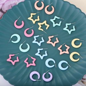 New Candy Color Five Pointed Star Moon Female Personalized Fashion Cute INS Earrings E345