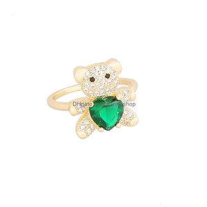 Rings Jewelry Copper Micro Inlaid Zircon Heart Teddy Bear Ring Ins Light Luxury Hand Decoration Temperament R066 Drop Delivery Dhqsa