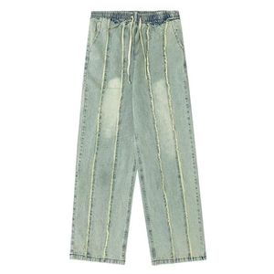 Damenjeans, gewaschener Stoff, Unisex, trendige Lazy-Hose mit weitem Bein, asiatische Größe S-3XL