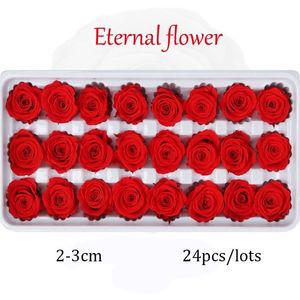 24 st bevarade blommor Rose Immortal Rose Mothers Day Diy Wedding Eternal Life Flower Material gåva Hel torkad blomma Box Z1247W