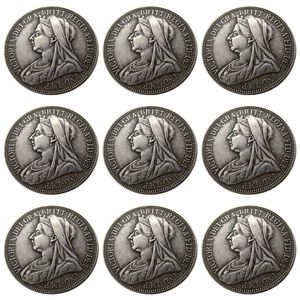 Conjunto completo de moedas banhadas a prata 1893-1901, 9 peças, artesanato, rainha victoria, grã-bretanha, prata 1 florin, cópia de moedas, matrizes de metal, fabricação 245q