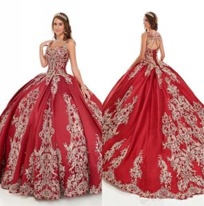 2020 Princess Embroidery Ball Gown Prom Quinceanera Dresses Spaghetti Beaded Keyhole Back Party Pageant Dress For Sweet 16 Girls1755220