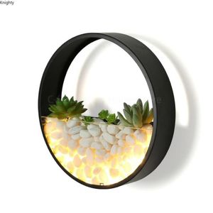 Lâmpada de parede moderna led redonda arandelas para quarto sala estar decoração decorada com plantas e pedras presente arte decor2879