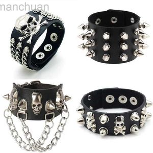 Bangle 2023 nova moda harajuku rock spikes rebite correntes de couro pulseiras para mulheres homens gótico largo manguito pulseira de couro pu pulseira ldd240312