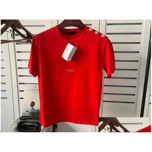 Outdoor Shirts Mens T Shirt For Man Designer Woman Tee Top Button Womens Clothes Short Sleeve Black Summer Red Hip Hop With Beads Lett Ot8Kl