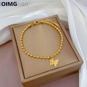 Bangle OIMG 316L Stainless Steel Gold Plated Bracelet Waterproof Cute Temperament Butterfly Beads Chain Bangle For Women Girl No Fade ldd240312