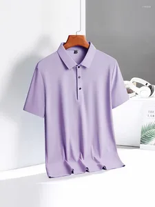 Polos masculinos camisa polo masculina secagem rápida tecido de seda manga curta verão gelo fresco fino t 2024 respirável solto moda masculina camisas macias