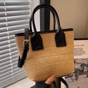 Beach Bags Grass Woven Small Bag Women's Versatile in Summer Crossbody High-end Feeling Portable Bucket Bag