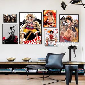 Paintings Japan Anime One Piece Poster Wall Art Print Wanted Luffy Fighting Canvas Pictures For Home Living Room Bedroom Decor Pai277P