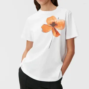 Kvinnors T-skjortor Clearance Nordic Flower Letter Print T-shirt för kvinnor Runda nacke rak fat topp casual lös korta ärmkläder