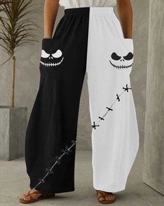 Bd3d estampado cintura alta estilo calça de deslocamento perna larga solta casual