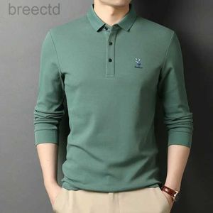 Men's Polos Spring Summer Turn-down Collar Sleeve Solid Button T-shirt Cotton Polo Embroidery Plus Size Casual ldd240312