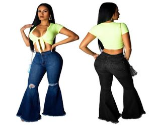 Fashion Women Ripped Hole Flare Jeans Pants Slim Sexy Vintage Bootcut Wide Leg Flared Jeans Office Lady Bell Bottoms Denim Pants7986179