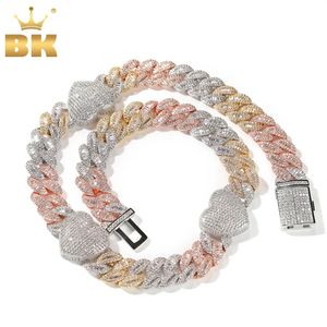 THE BLING KING 16 мм Майами кубинский браслет ожерелье с большими сердцами Iced Out Baguettecz с кубическим цирконием модные ювелирные изделия в стиле хип-хоп 240311