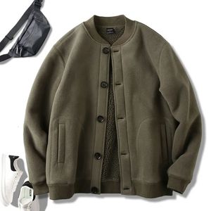 メンズジャケット秋の冬極フリースステッチ二重層スタンドカラー厚いシングルブレストソリッドカラージャケットトップ240227