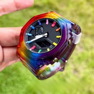 Męski czysty kolor sportowy kwarc 2100 Watch LED Automatyczne podnoszenie ręki światło w pełni wyróżniono Wodoodporną serię Ga Oak Series