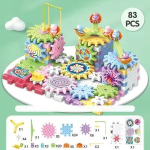 Großhandel Bausatz Plastikspielzeug Teddy Ziegel Spielzeug Magnetblöcke 83PCS Elektrischer Baustein Rotierendes Getriebe Filmziegel DIY Block Spielzeug Weihnachtsgeschenk DIY Mädchen DIY Ziegel