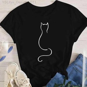 T-shirt das mulheres Mulheres Lady Oversized T-shirt Tees Fe Coreano Moda Verão Curto Sle Cartoon Imprimir Roupas Gráficas Tops Cute Cat Animal L24312 L24312