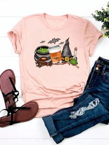 Women's T Shirts Tee Top Clothes Halloween Fall Autumn T-shirt Ladies Witch Cartoon Trend Thanksgiving Basic Women Graphic Print Shirt