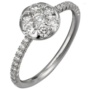 Klusterringar 14K AU585 Vit guldring Kvinnor Bröllopsdag Engagemang runt Moissanite Diamond Elegant Trendy Romantic Cute