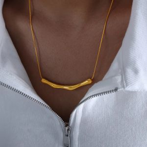 Minimalist Smooth Hollow Bone Necklace Punk Gold Plated Wave Pendant Clavicle Choker Neck Chain Vintage Geometric Jewelry