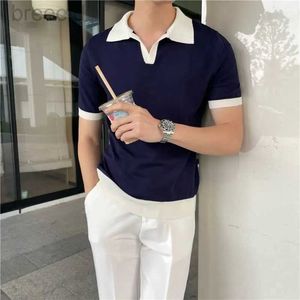 Men's Polos Summer Lapel Breathable Short Sleeve Temperament Clothing Slim Korean Version Solid Knitted POLO Shirt ldd240312